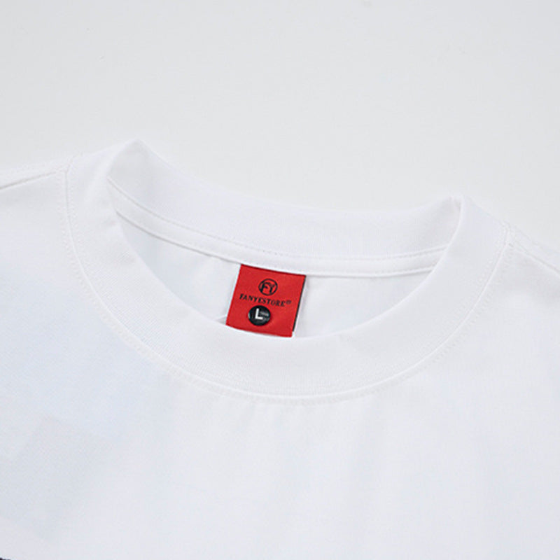 Color blocking rhinestone letter embroidery short sleeved t-shirt