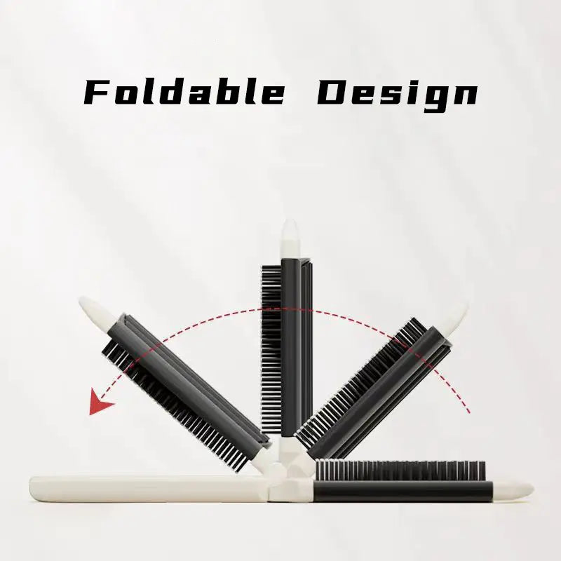 2-Piece Portable Folding Hair Brush Set with Mirror - Compact Anti-Static Mini Airbag Comb for Travel