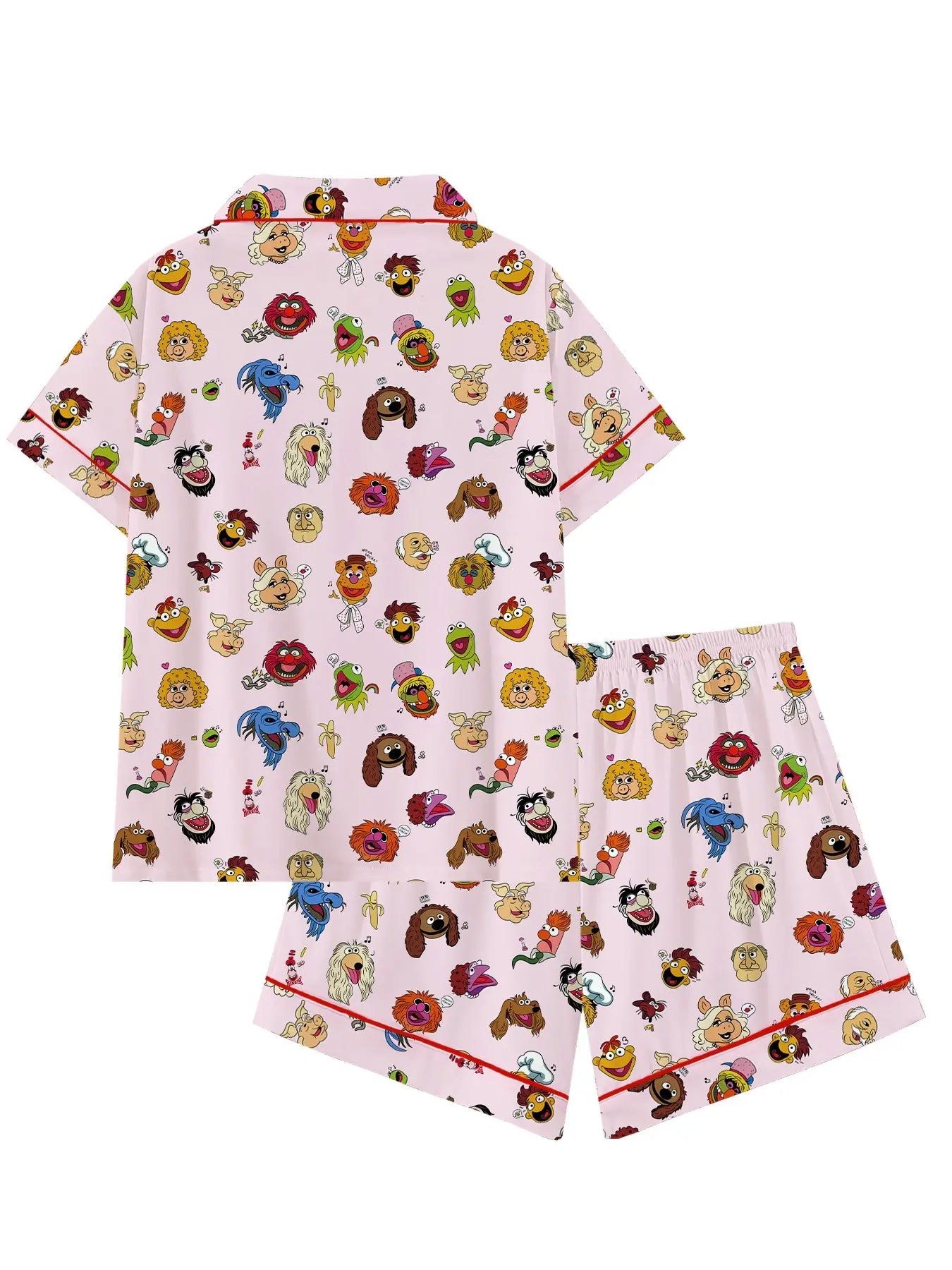 Muppets Cartoon Prints Loose-Fitting Short Sleeve Sleepwear Set, Comfortable All-Season Party Wear, Ideal Gift for Relaxing & Travel
