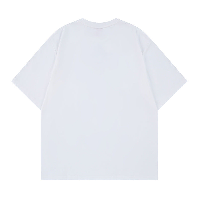 Color blocking rhinestone letter embroidery short sleeved t-shirt