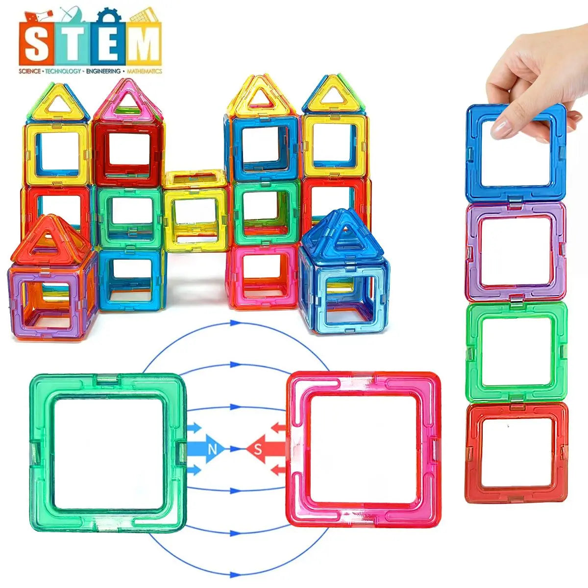 Random Color Tiles Building Blocks, Magnetic Construction Set, Creative Constructor Set Toys, Educational Learning Toys, Building Toys for Boys Girls Birthday Gifts