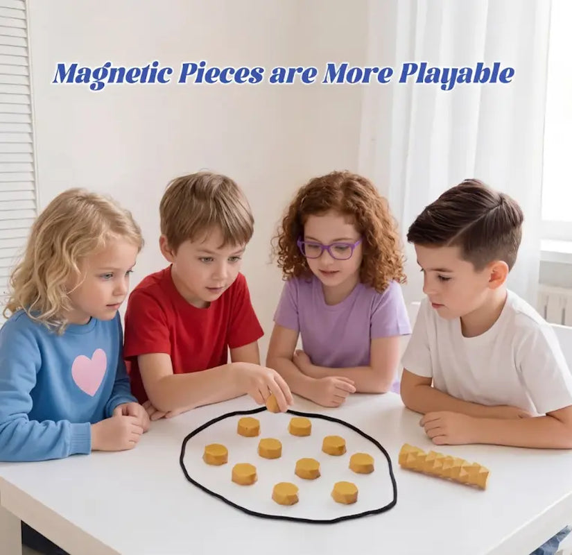 Fidget Magnetic Chess & Strategy Game for 2-4 Players Includes 20 Strong Magnets Portable Carry Bag & Integrated Rope Closure Perfect for Family Game Nights Set Game for All Ages Fun Tabletop Toy Parent-Child Interactive Kid