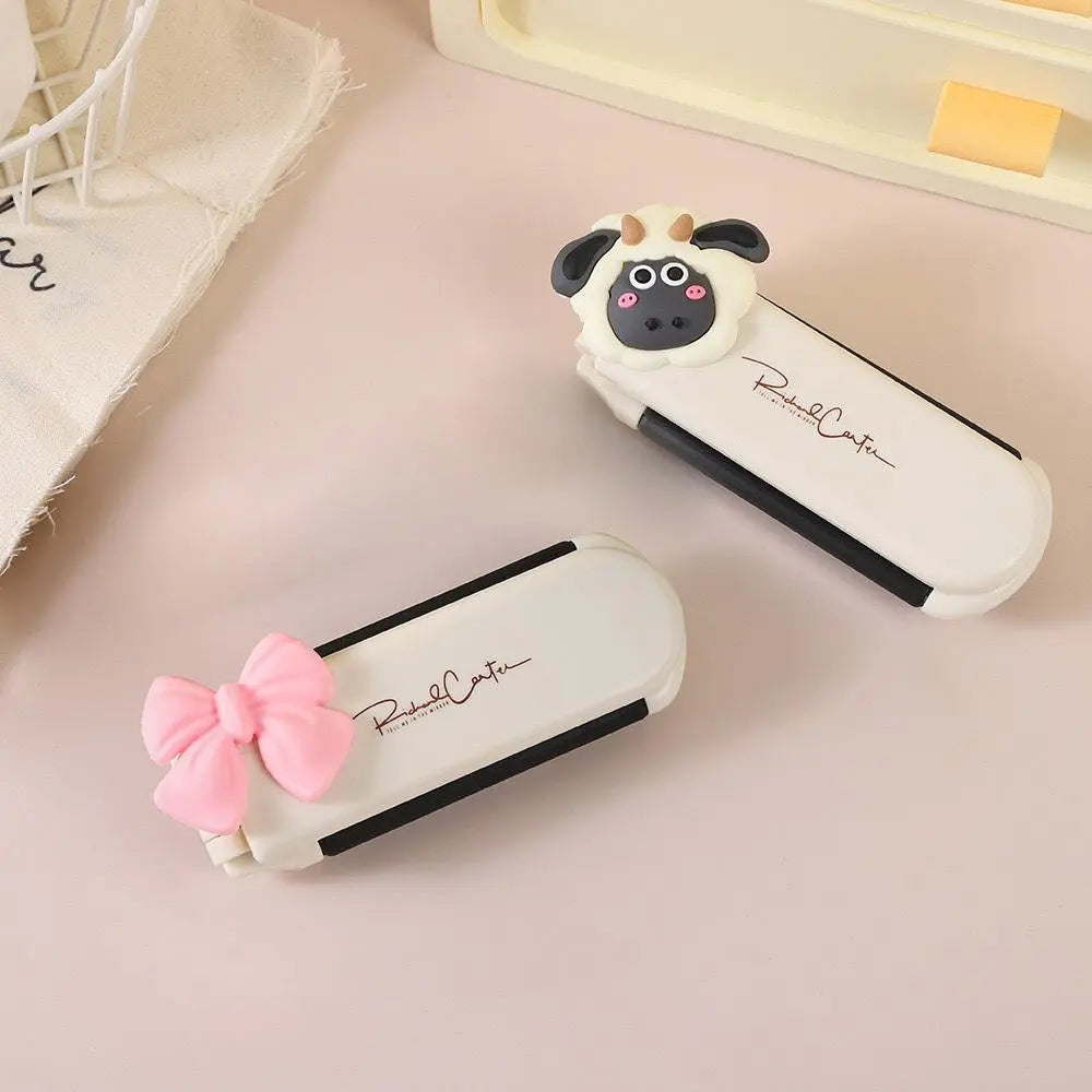 2-Piece Portable Folding Hair Brush Set with Mirror - Compact Anti-Static Mini Airbag Comb for Travel