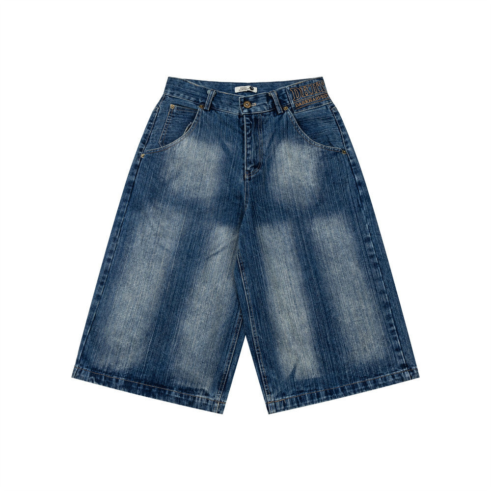 Color blocked white denim shorts