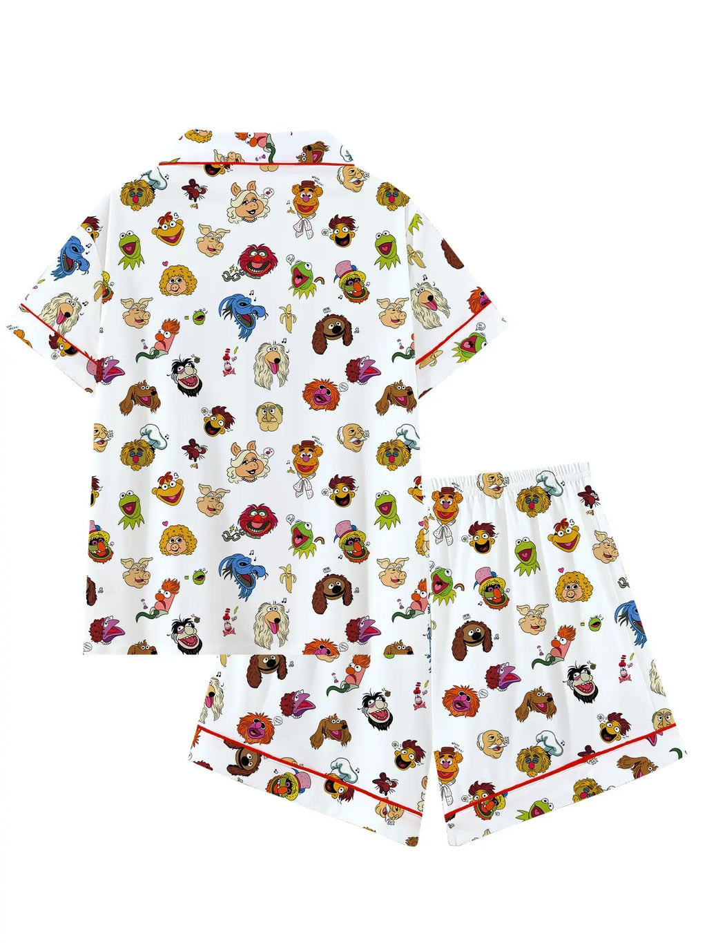 Muppets Cartoon Prints Loose-Fitting Short Sleeve Sleepwear Set, Comfortable All-Season Party Wear, Ideal Gift for Relaxing & Travel