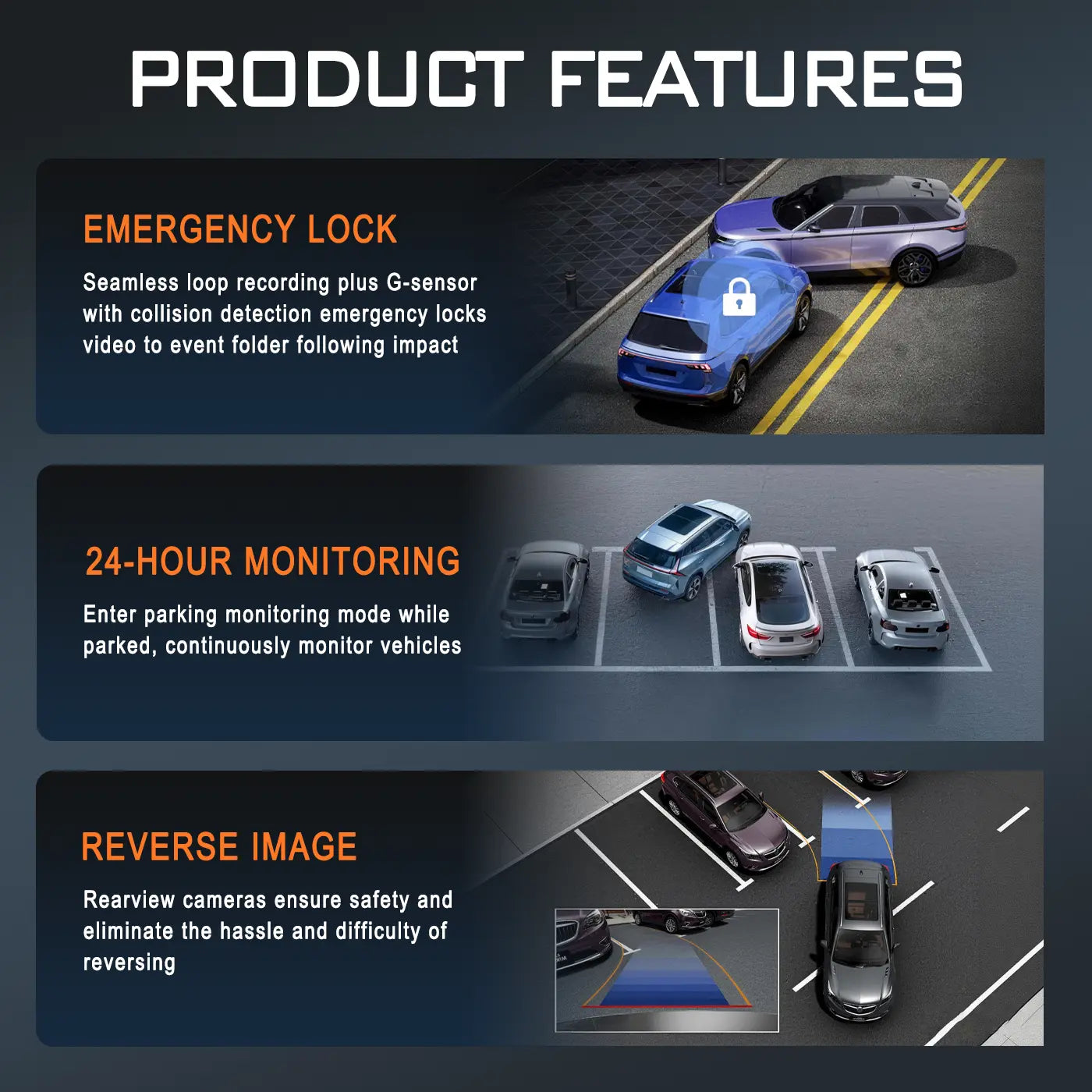 BCUOZ 4-Channel Dash Cam - 1080P Full HD Front and 720P Rear Coverage, Night Vision, G-Sensor, Includes 64GB Memory Card, Car Dashboard Camera with 24-Hour Parking Mode