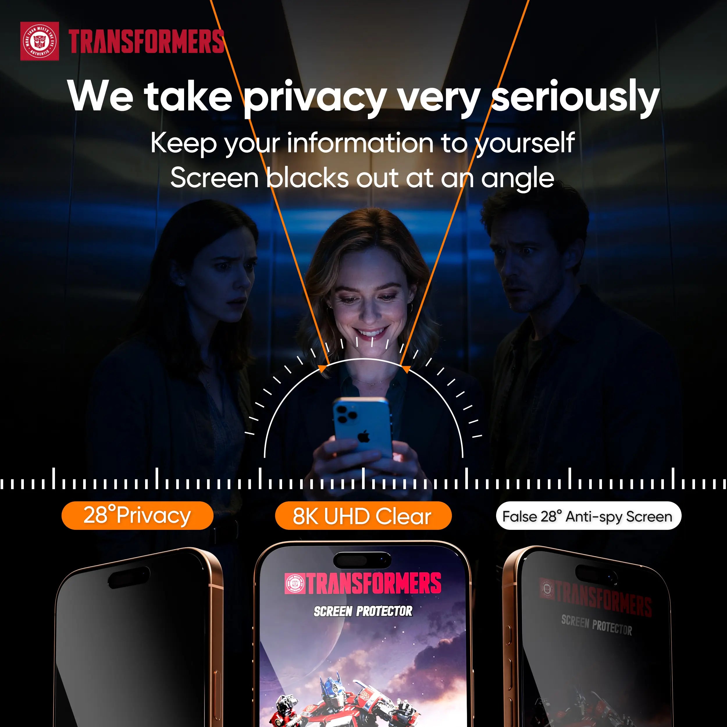 TRANSFORMERS Dual-Pack Privacy Screen Protector, High-Definition Shatterproof Tempered Glass for Phones and Accessories