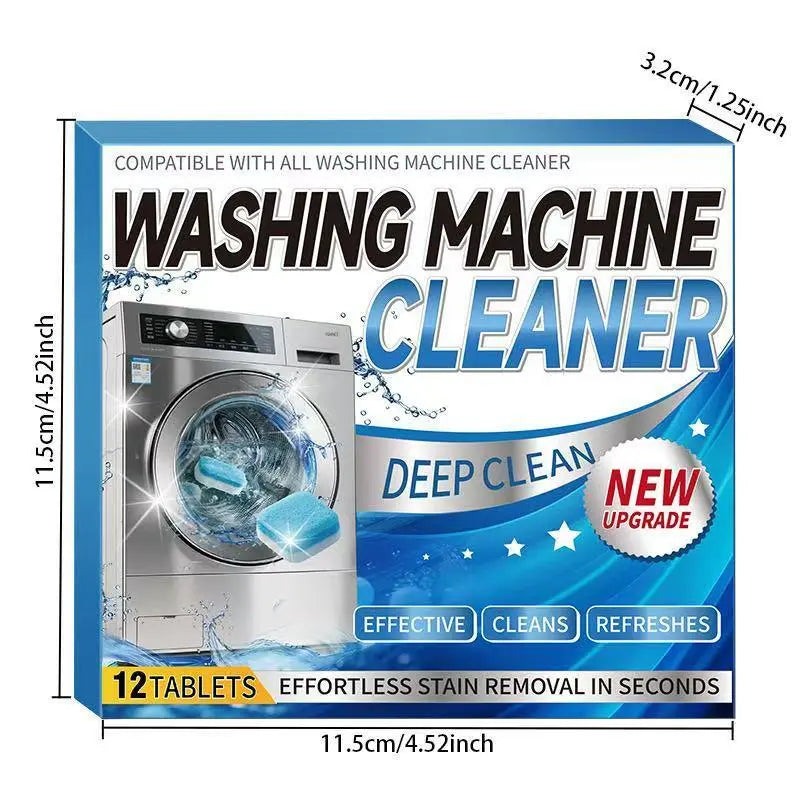 Washing Machine Cleaner Tablets - 12 Pack, Deep Cleaning Solution for HE Front Loader and Top Load Washers, Drum and Laundry Tub Seal Maintenance - 1 Year Supply