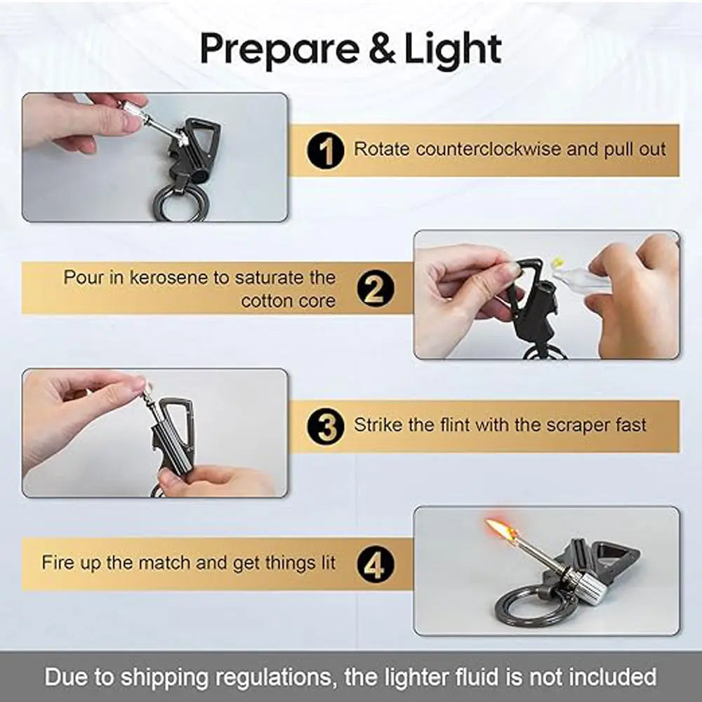 3-in-1 Multi-Tool Utensil Set: Portable Keychain with Bottle Opener and Lighter (Lighter Fluid Not Included)
