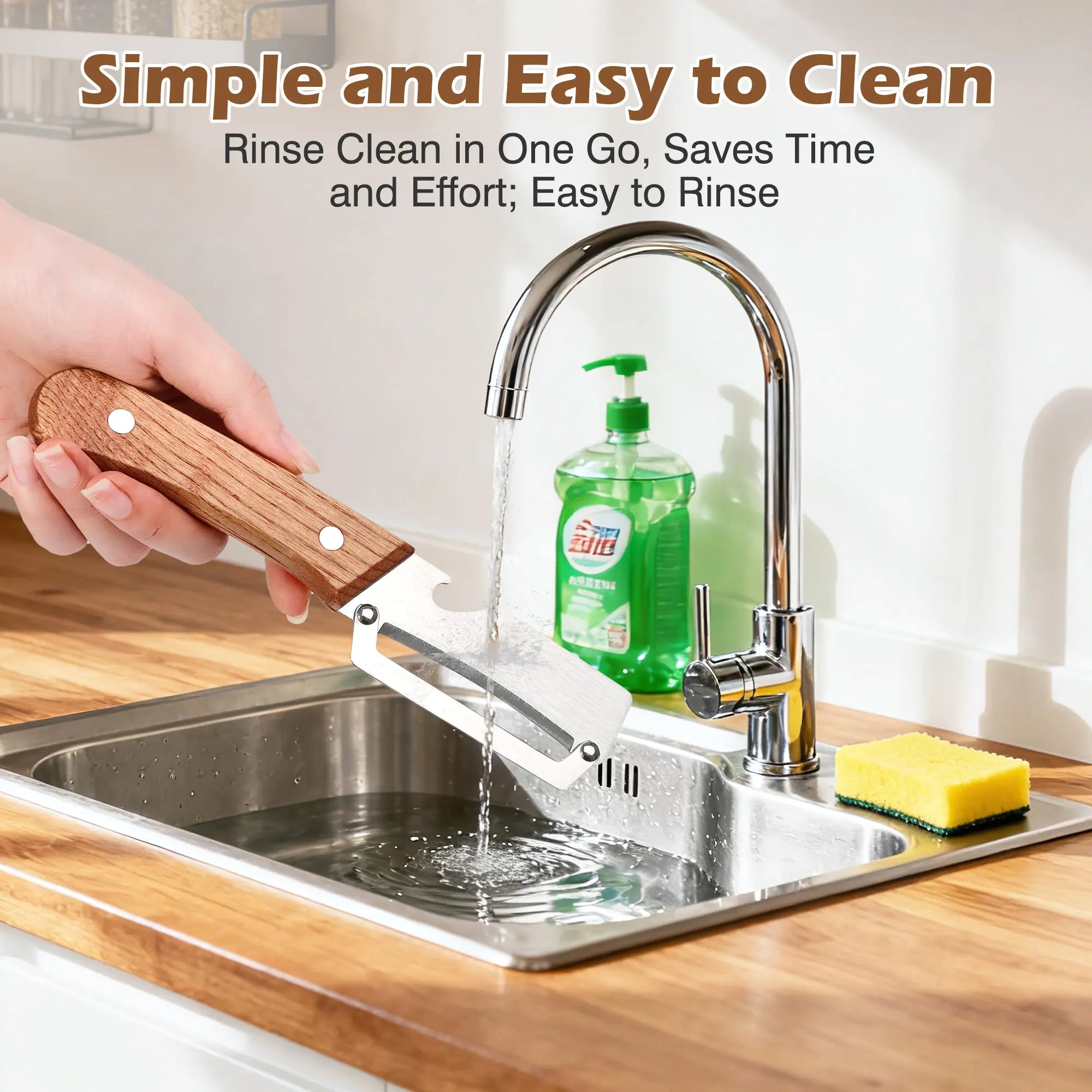 2PCS Wooden-Handled Vegetable & Fruit Peeler - Stainless Steel Blade with Built-In Bottle Opener, Ergonomic Kitchen Tool