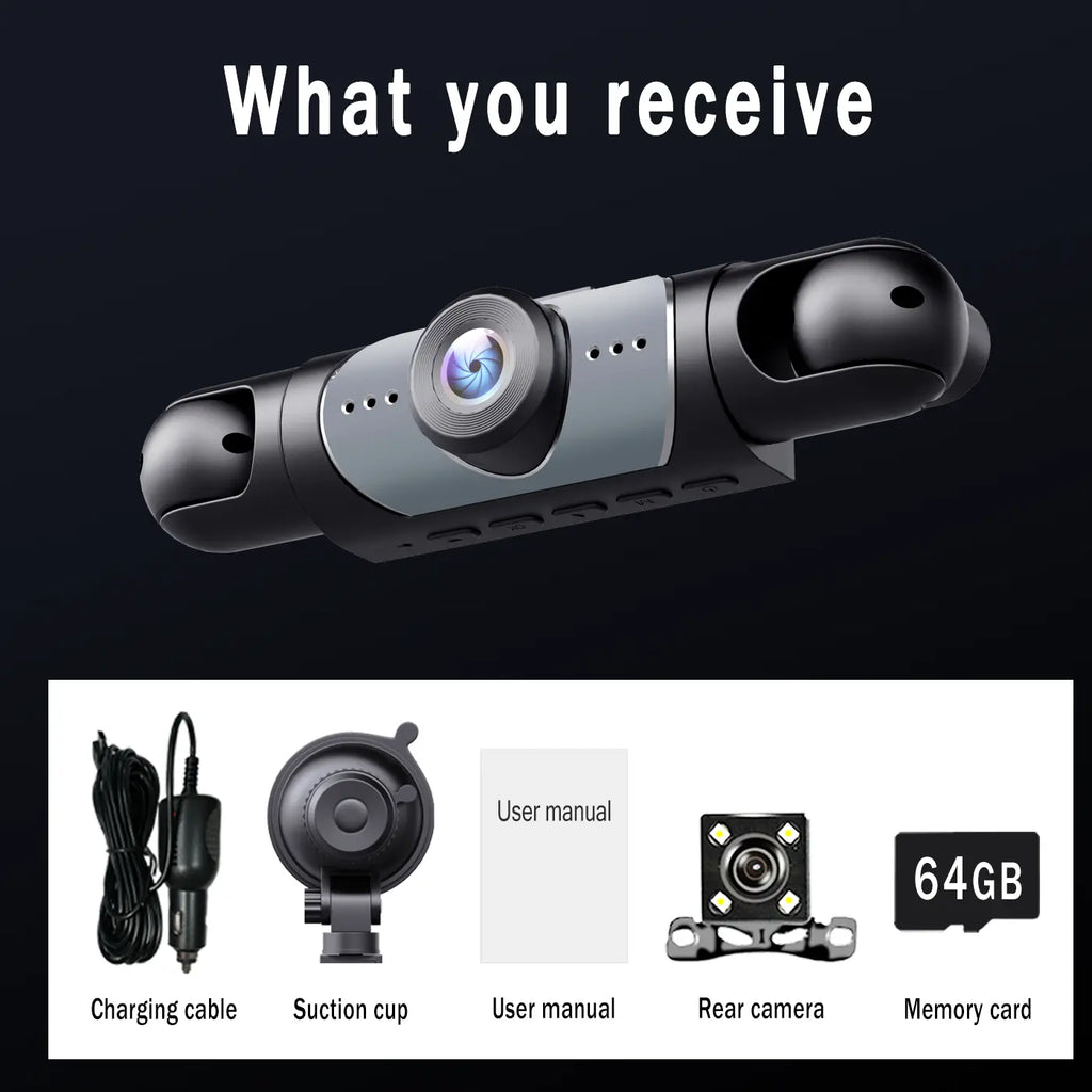 BCUOZ 4-Channel Dash Cam - 1080P Full HD Front and 720P Rear Coverage, Night Vision, G-Sensor, Includes 64GB Memory Card, Car Dashboard Camera with 24-Hour Parking Mode