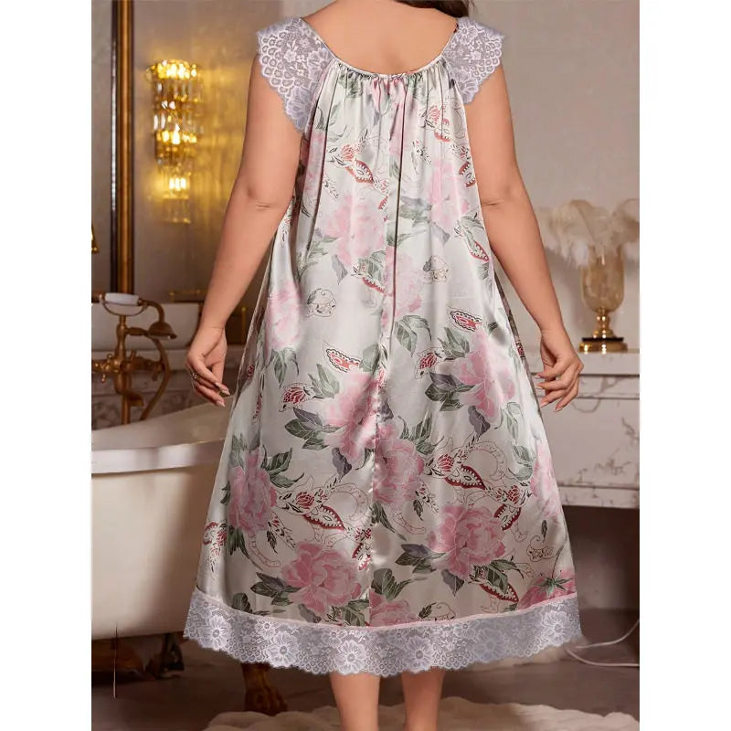 Elegant Plus Size Women's Summer Lace Patchwork V-Neck Nightgown and Home Wear