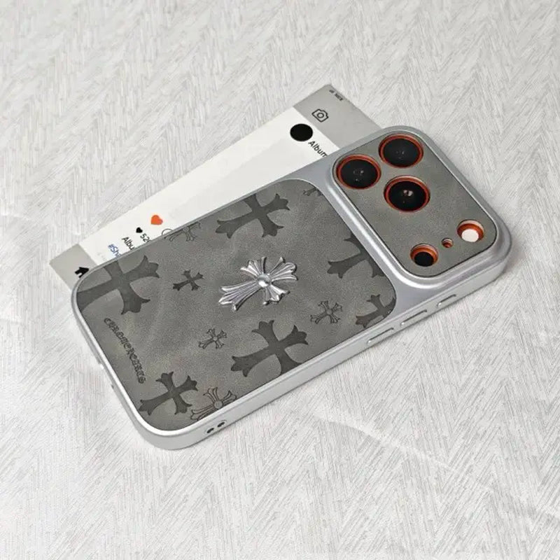 Premium Leather Cross-Pattern Phone Case for iPhone 13/14/15/16/17/Pro/Max | 3D Vintage Design, Shockproof Protection, and Drop Resistance | Unisex Stylish Protective Cover | Ideal Gift Option