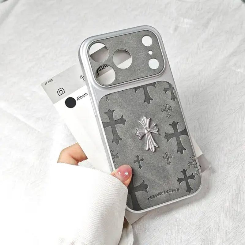 Premium Leather Cross-Pattern Phone Case for iPhone 13/14/15/16/17/Pro/Max | 3D Vintage Design, Shockproof Protection, and Drop Resistance | Unisex Stylish Protective Cover | Ideal Gift Option