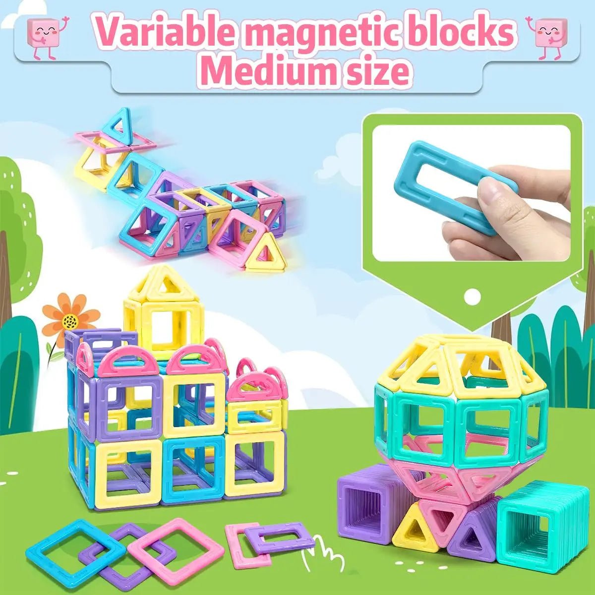 Random Color Tiles Building Blocks, Magnetic Construction Set, Creative Constructor Set Toys, Educational Learning Toys, Building Toys for Boys Girls Birthday Gifts