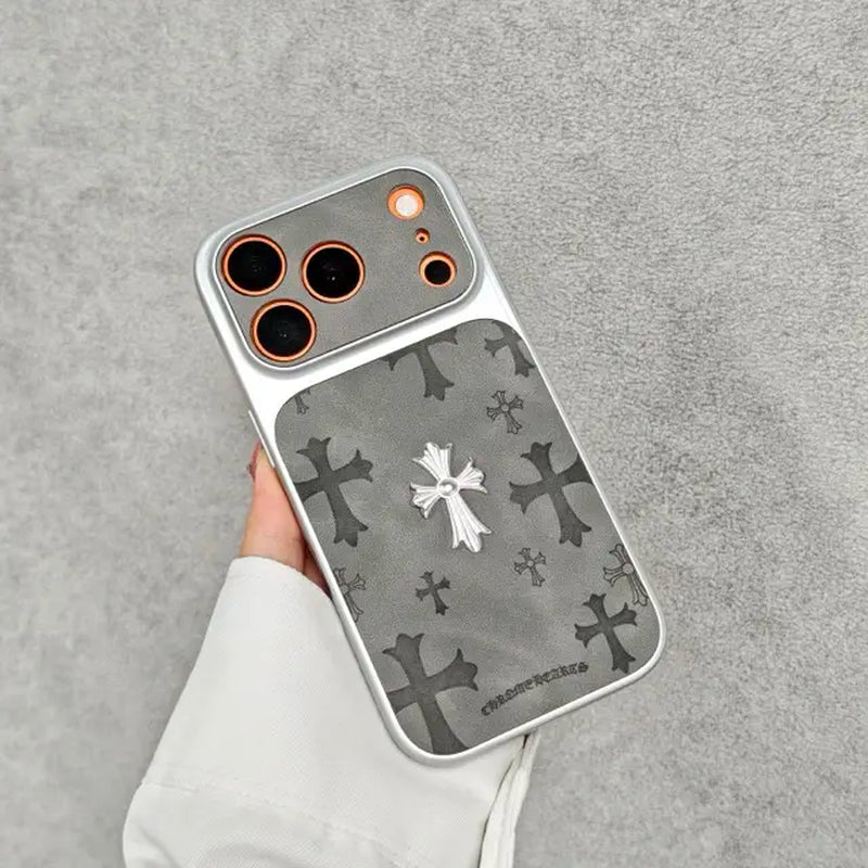 Premium Leather Cross-Pattern Phone Case for iPhone 13/14/15/16/17/Pro/Max | 3D Vintage Design, Shockproof Protection, and Drop Resistance | Unisex Stylish Protective Cover | Ideal Gift Option