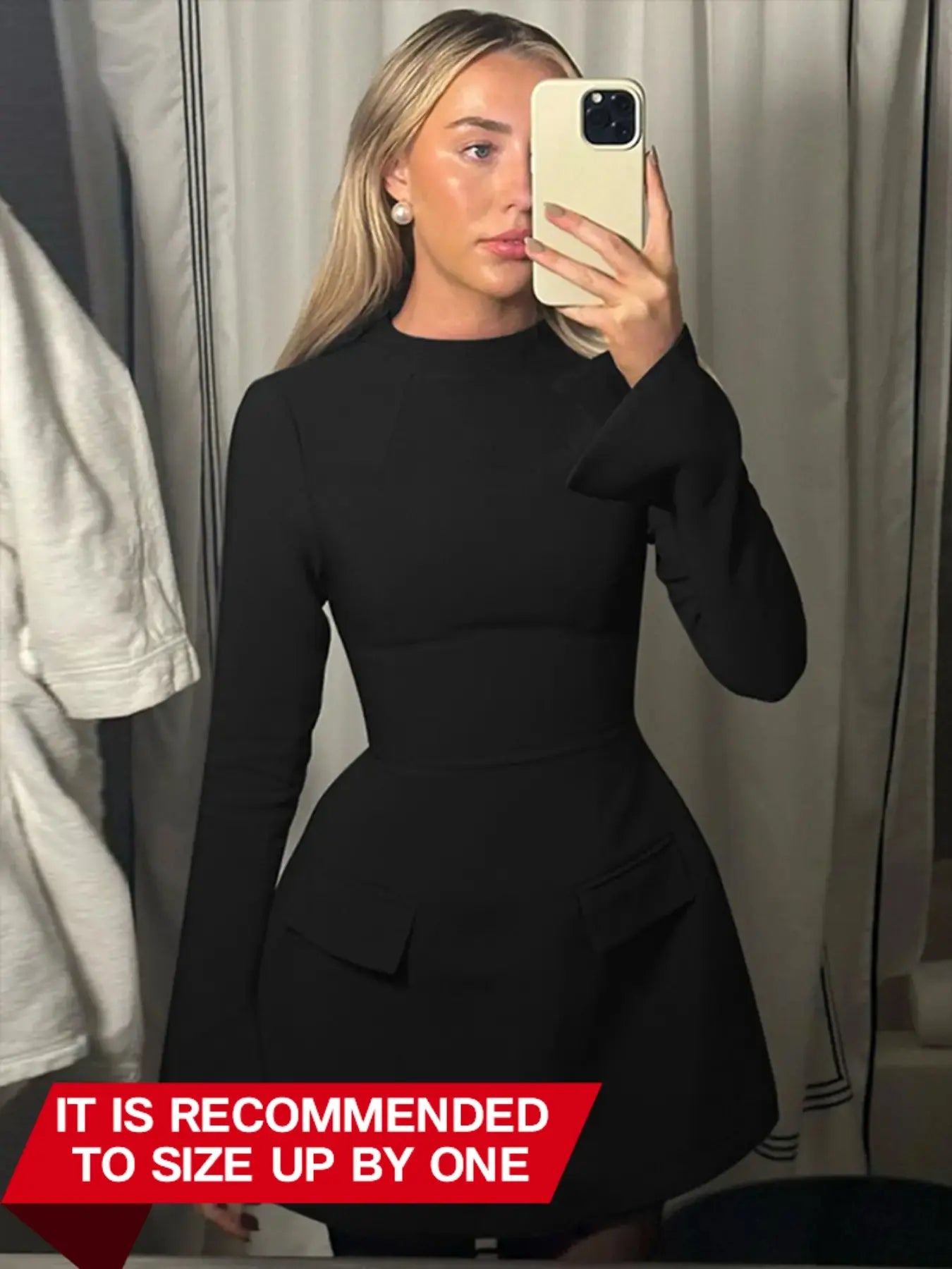 Women'S Crew Neck Long Sleeve Knitted Bodycon Fit Dress, Elegant Solid Color Hip-Hugging Short Dresses for Spring, Womenswear