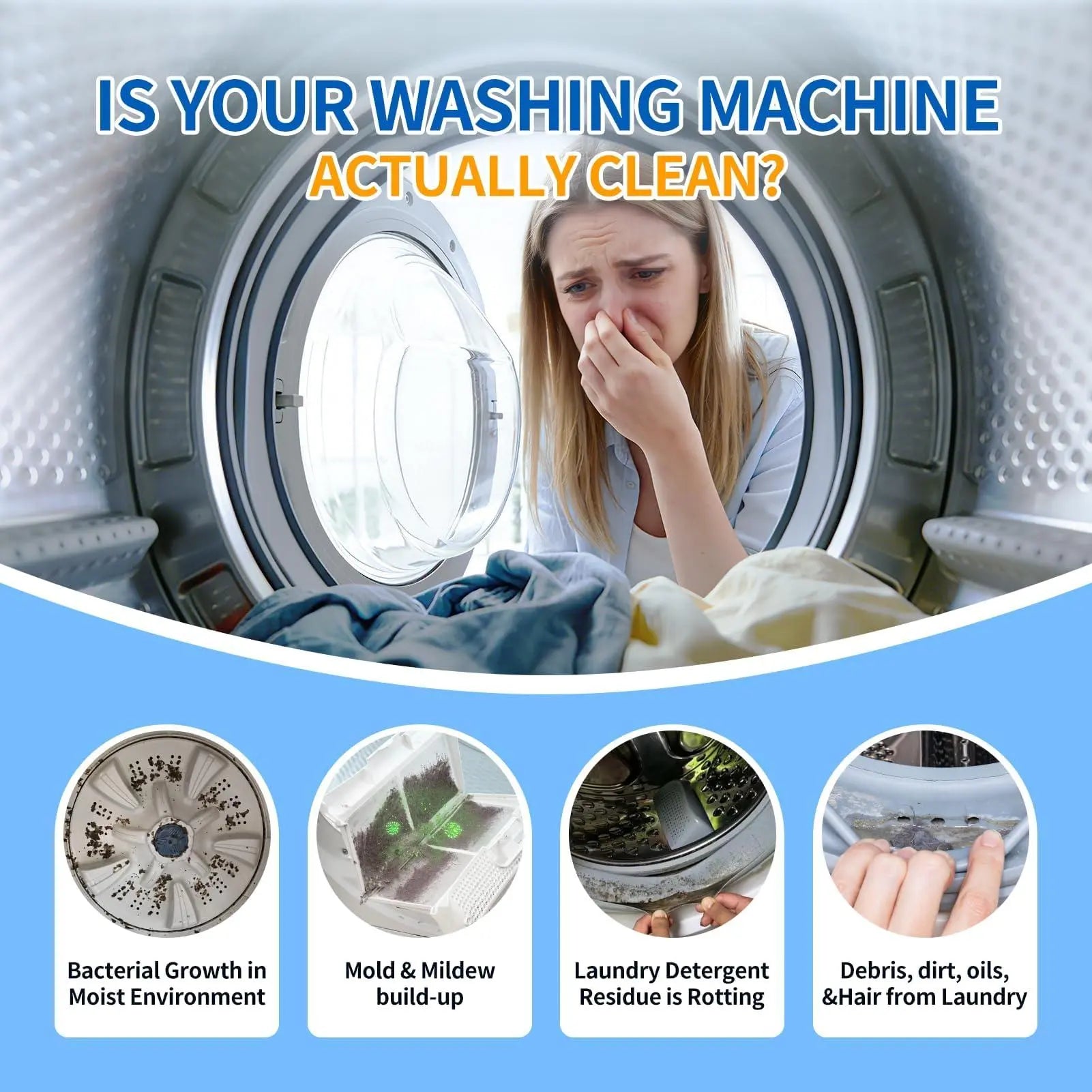 Washing Machine Cleaner Tablets - 12 Pack, Deep Cleaning Solution for HE Front Loader and Top Load Washers, Drum and Laundry Tub Seal Maintenance - 1 Year Supply