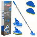 2-In-1 Retractable Restroom Cleaning Brush Set, Bathroom Brush Cleaner, Includes 3 Sponge Heads & 1 Bathroom Cleaning Brush & 1 Stainless Steel Handle, Multifunctional Cleaning Tool for Kitchen, Pool, Bathroom Accessory