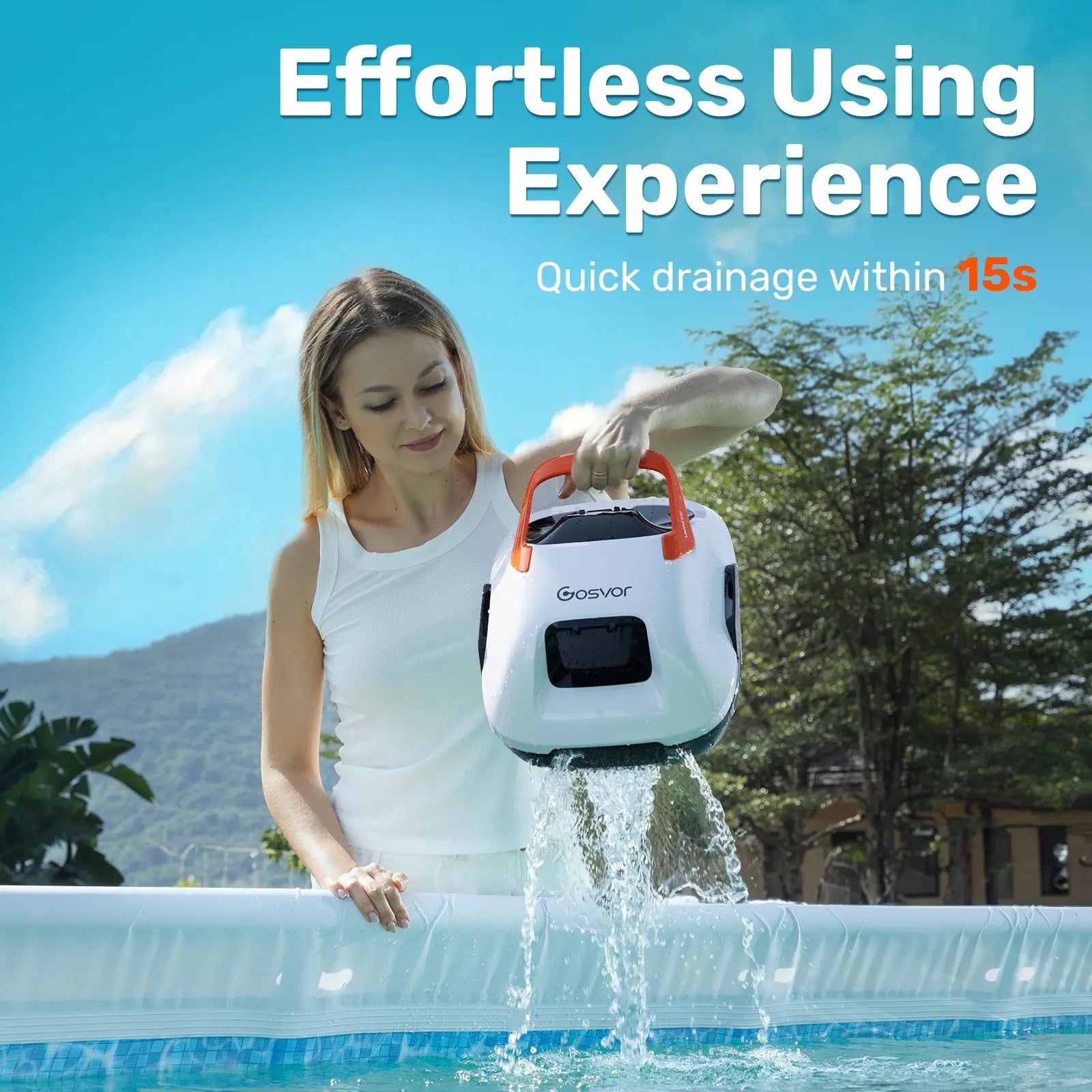 Cordless Flat Bottom Robotic Pool Cleaner - 90-Minute Runtime, Automatic Vacuum for Above-Ground Pools up to 860 Sq.Ft, Portable and Self-Parking