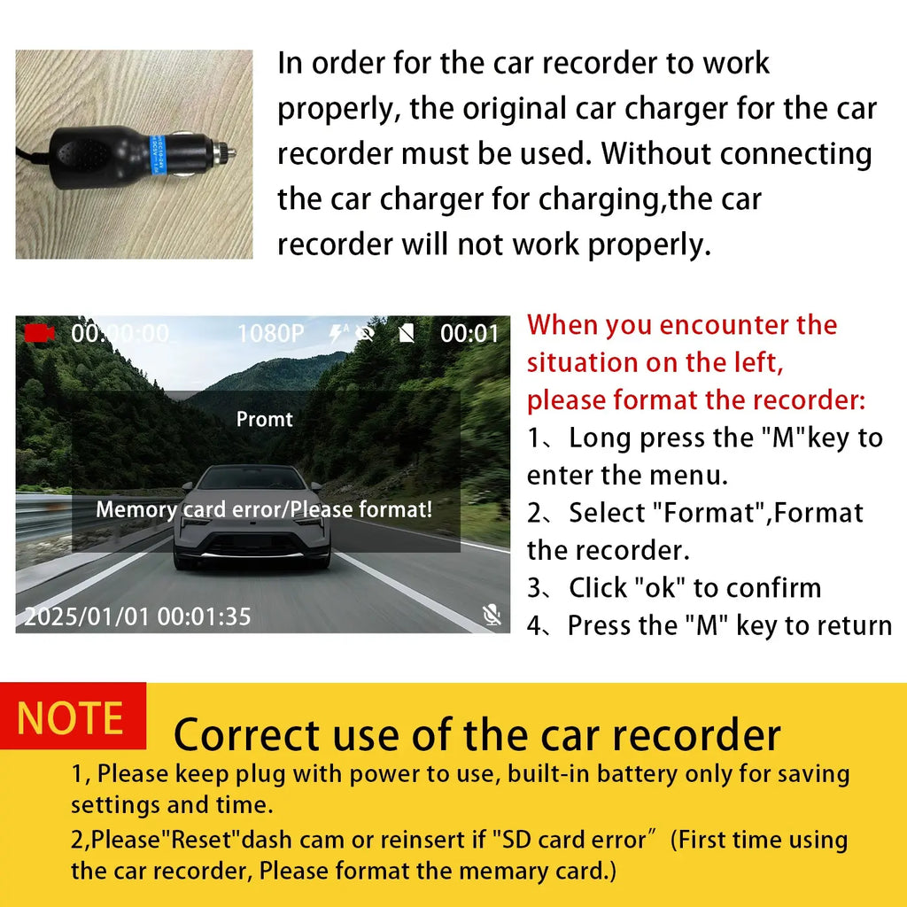 BCUOZ 4-Channel Dash Cam - 1080P Full HD Front and 720P Rear Coverage, Night Vision, G-Sensor, Includes 64GB Memory Card, Car Dashboard Camera with 24-Hour Parking Mode